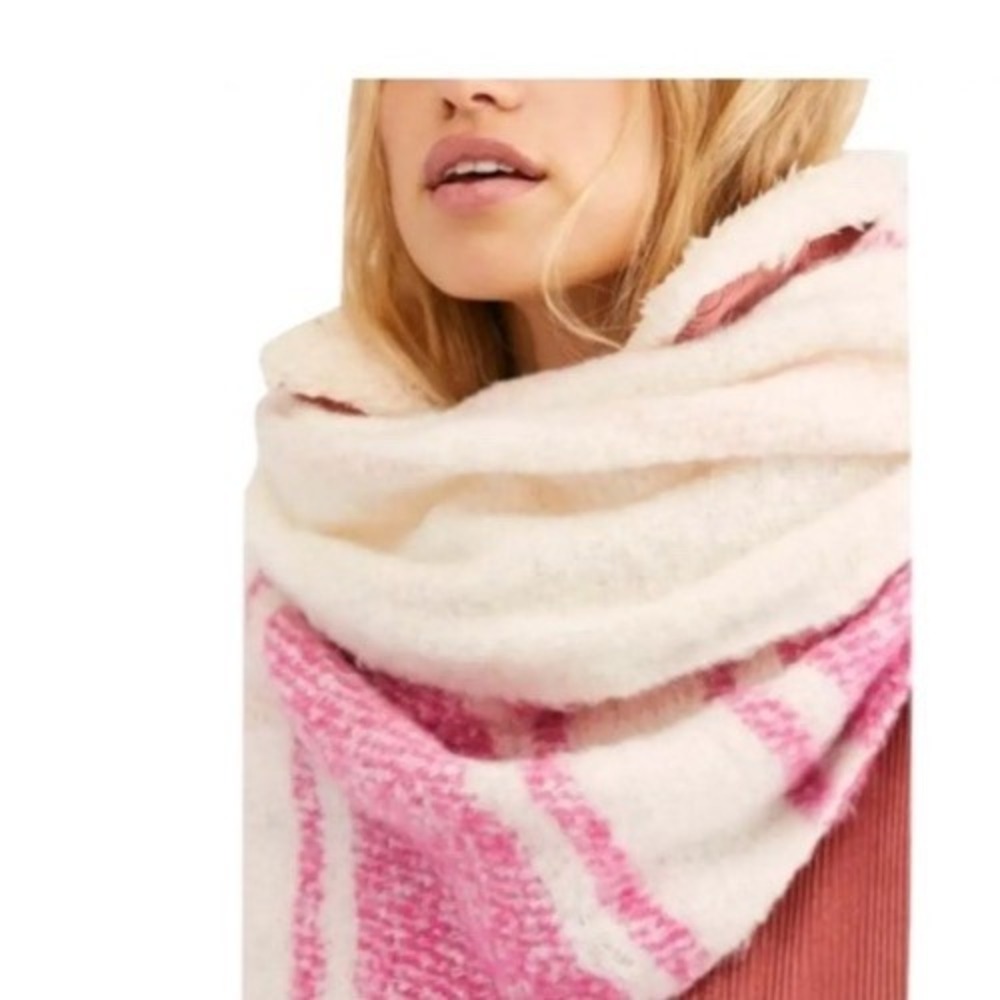 Free People Petal Gemini Pink Plaid Blanket Oversized Scarf Accessory OS